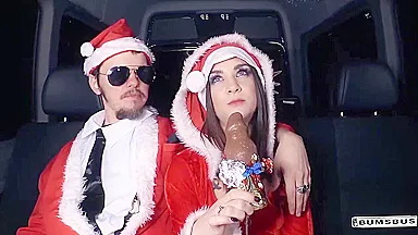 Hot German babe Lullu Gun picks up and fucks amateur dudes on Christmas