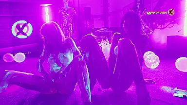 Neon Party Escalates - Girls Fuck And Scream With Pleasure