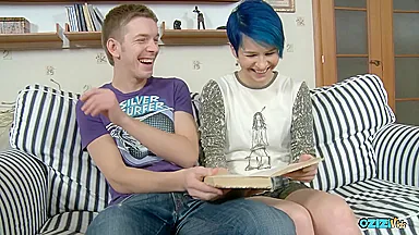 Blue Haired Chick Fucks Her Tutor After Getting Eaten Out