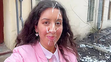 College Girl Fucked With Stepbrother, Got Cum On Her Face And Went For A Walk Without Washing Face