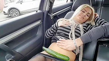 Loly Amateur - Public Fuck With Big Cucumber Until Squirt- Car Masturbation Street
